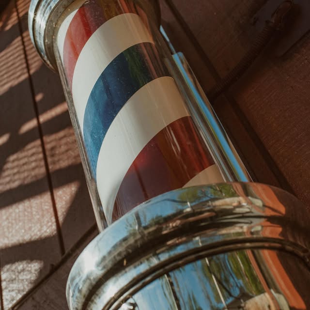 The barber pole outside Barbiere DeVino in Boise